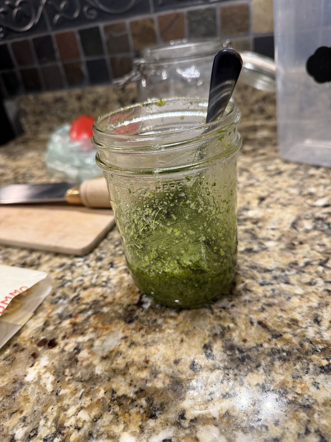 Finished pesto in a mason jar