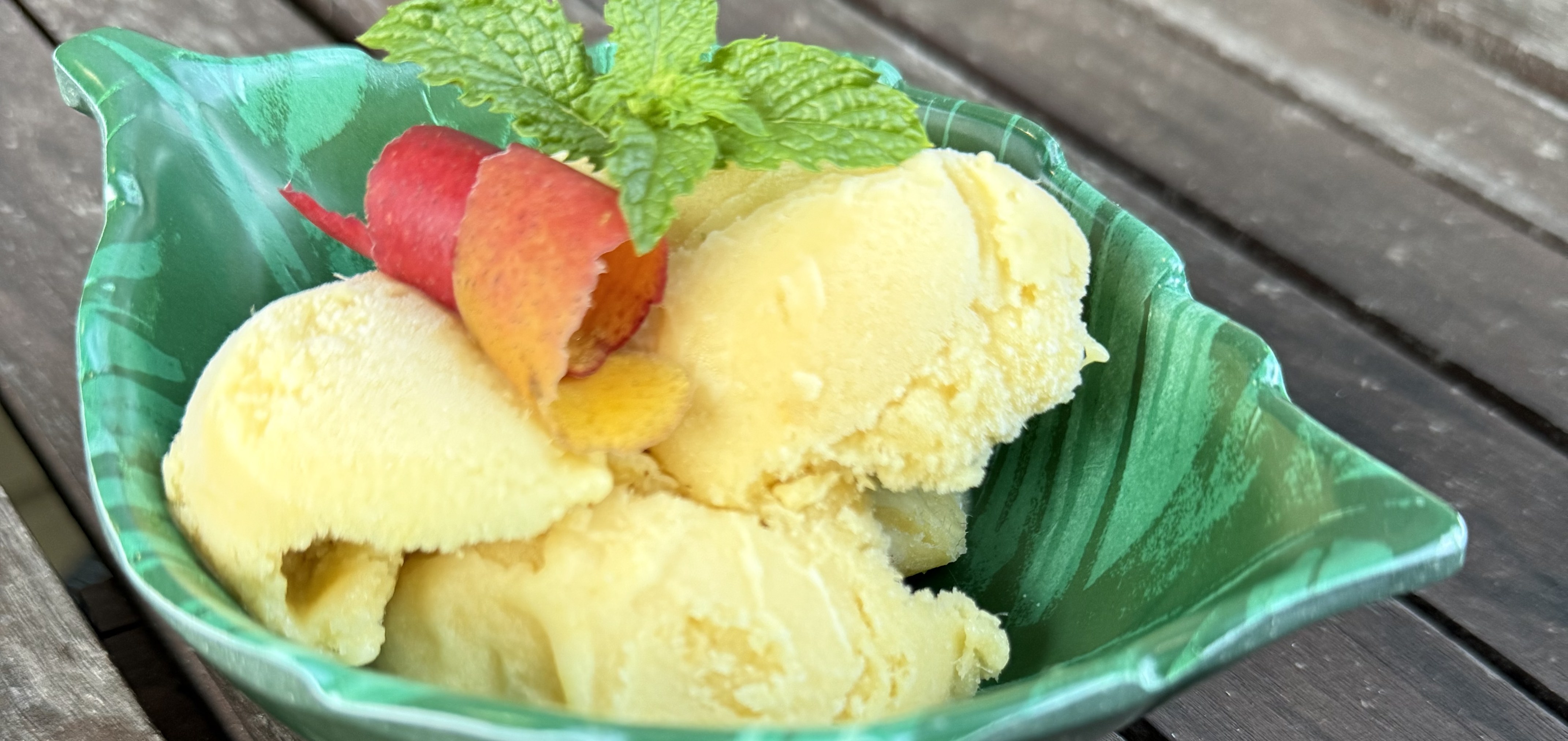 Coconut mango sherbet, golden and tropical