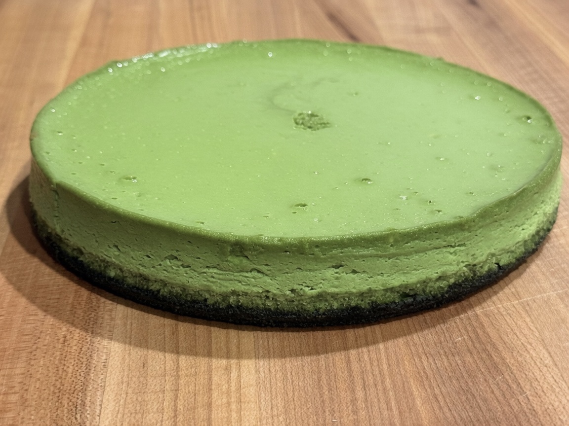 Matcha cheesecake overhead view