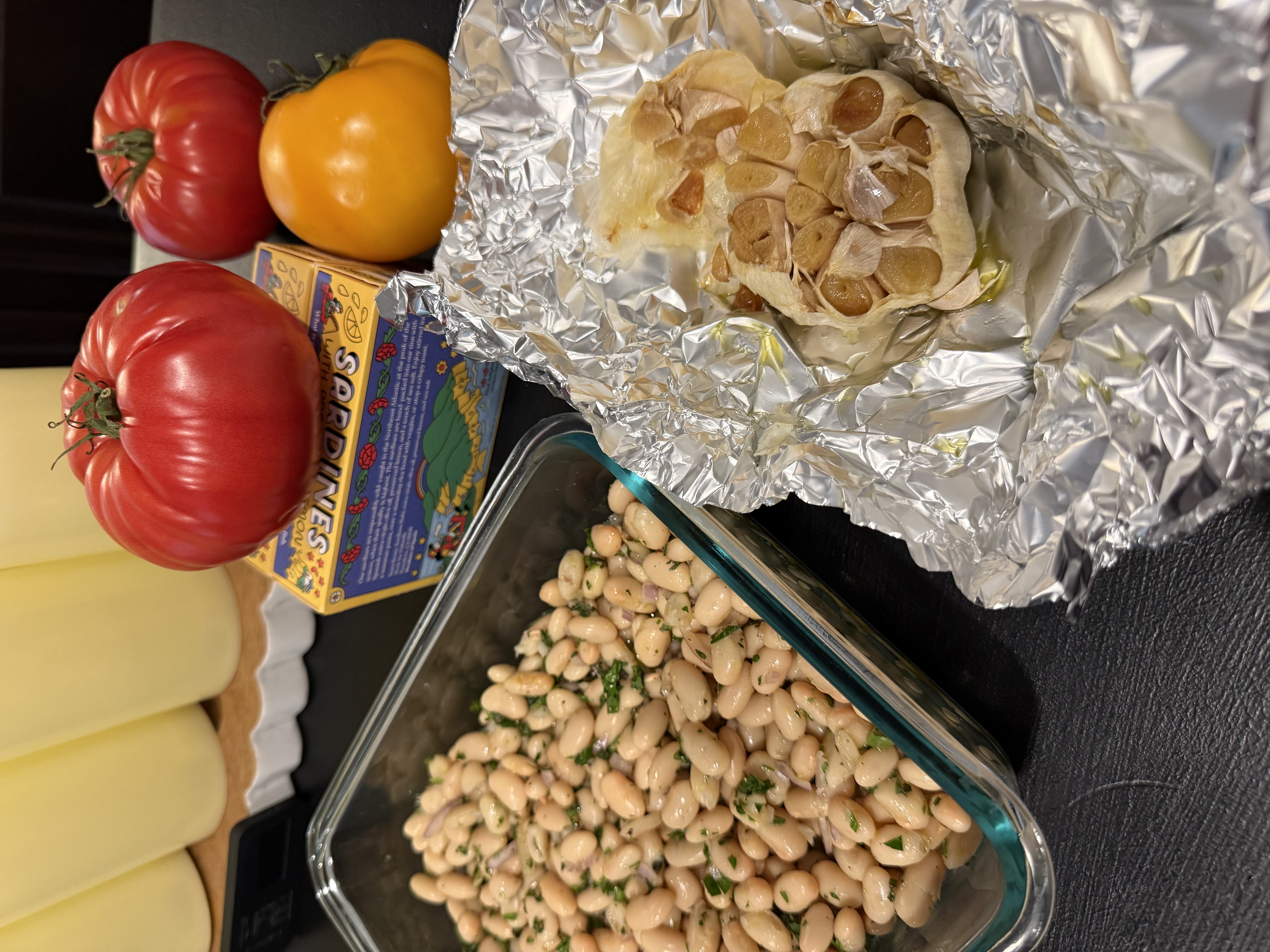 Roasted garlic, heirloom tomatoes, and herbed white beans